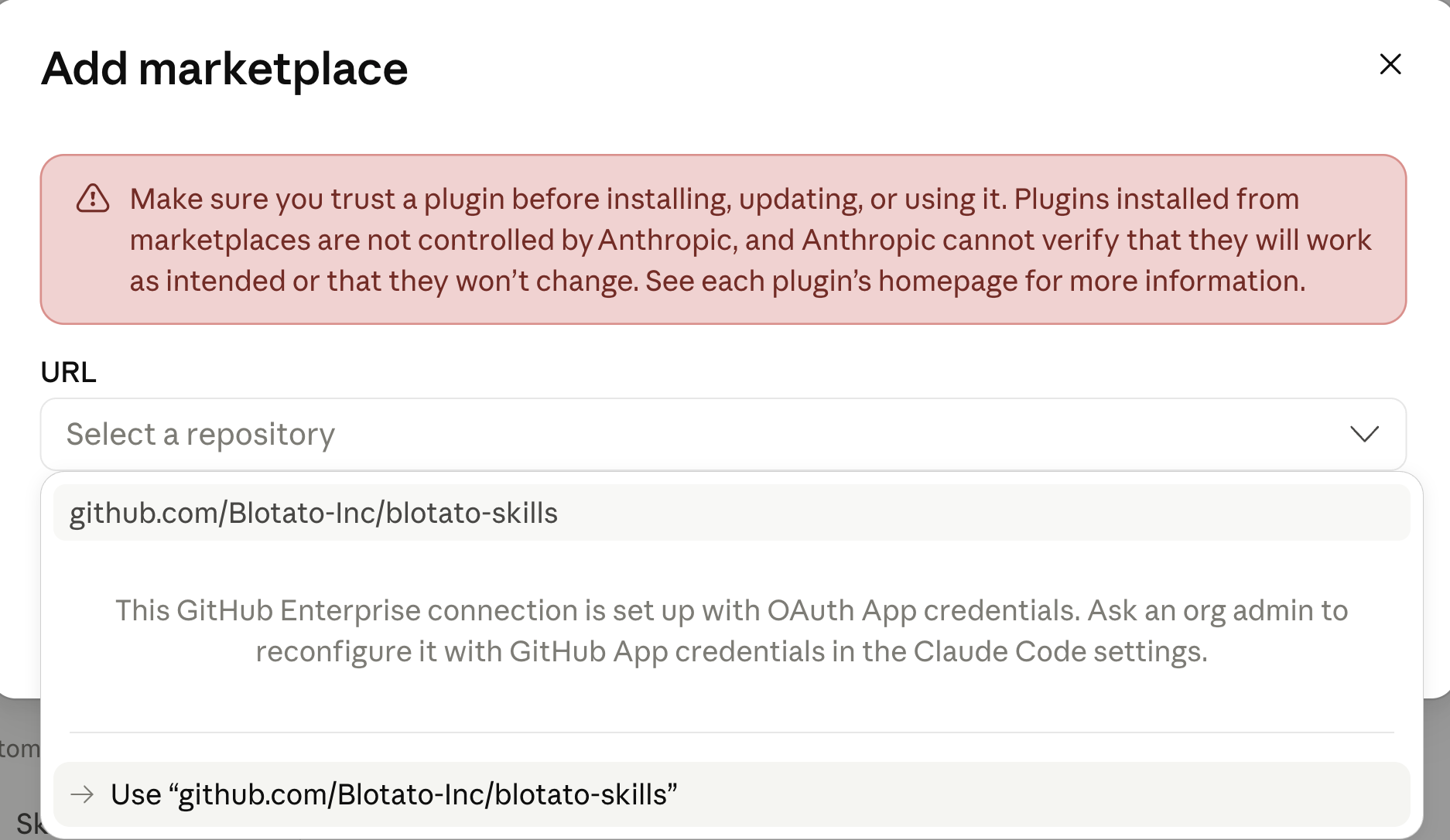 Add marketplace repository input with github.com/Blotato-Inc/blotato-skills
