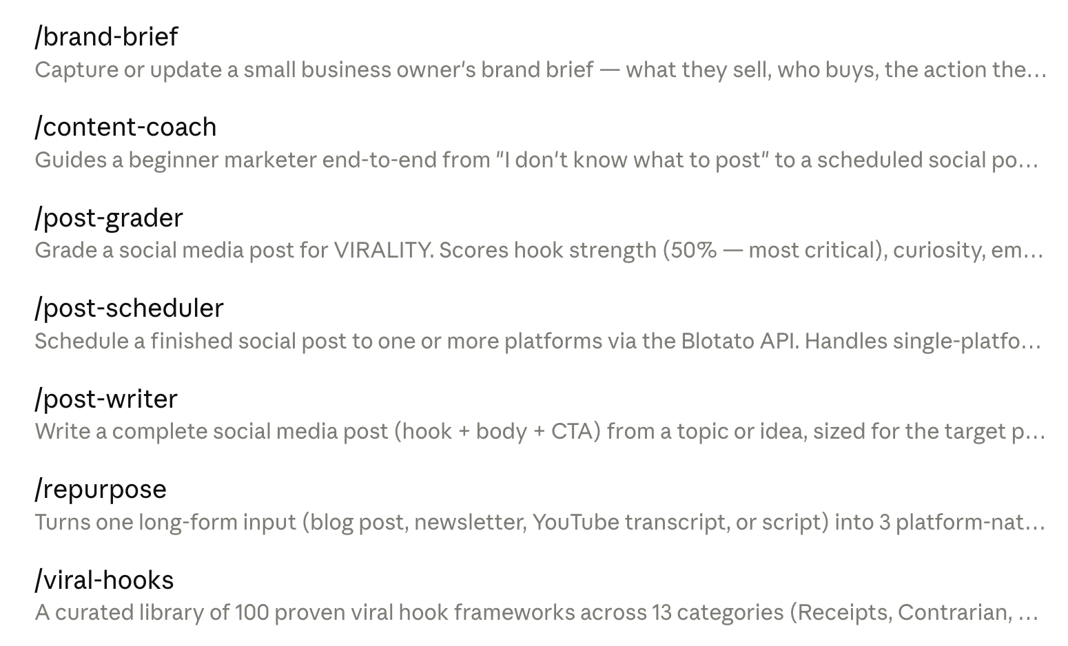 List of free Blotato content creation skills